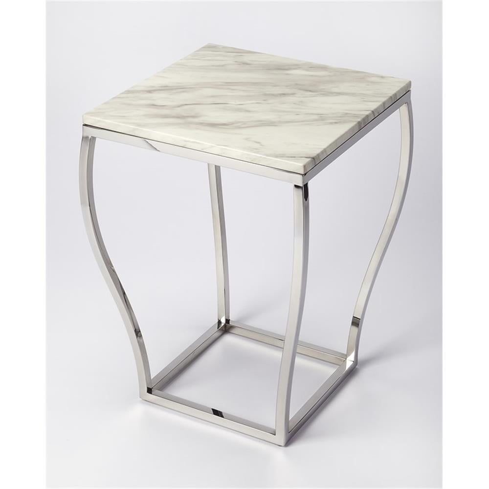 Elegant White Marble & Glossy Metal Geometric Side Table