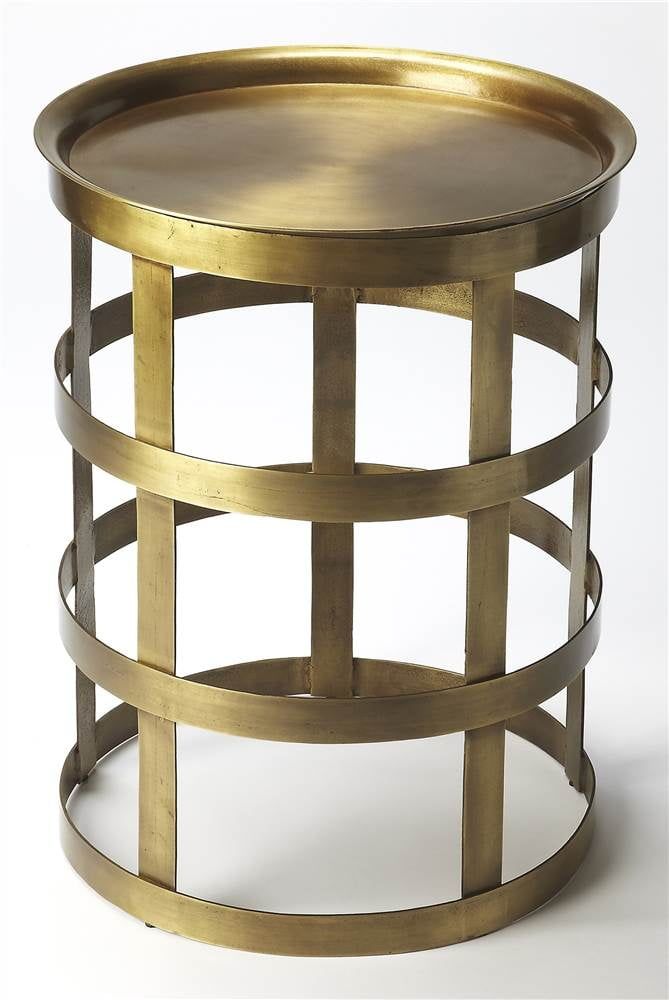 Petite Round Gold Iron Industrial Accent Table