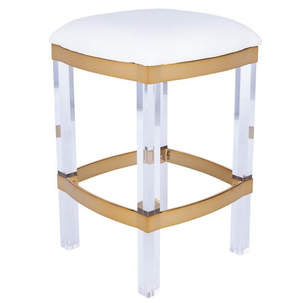 White Acrylic and Leather 24" Counter Stool with Gold Trim