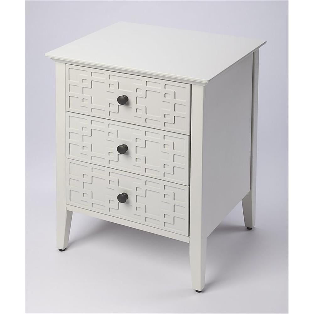 Glossy White Bayur Wood 3-Drawer Geometric Accent Chest