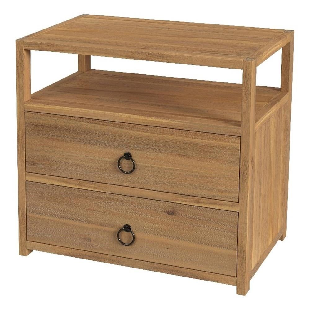 Natural Acacia 2-Drawer Nightstand with Open Shelf