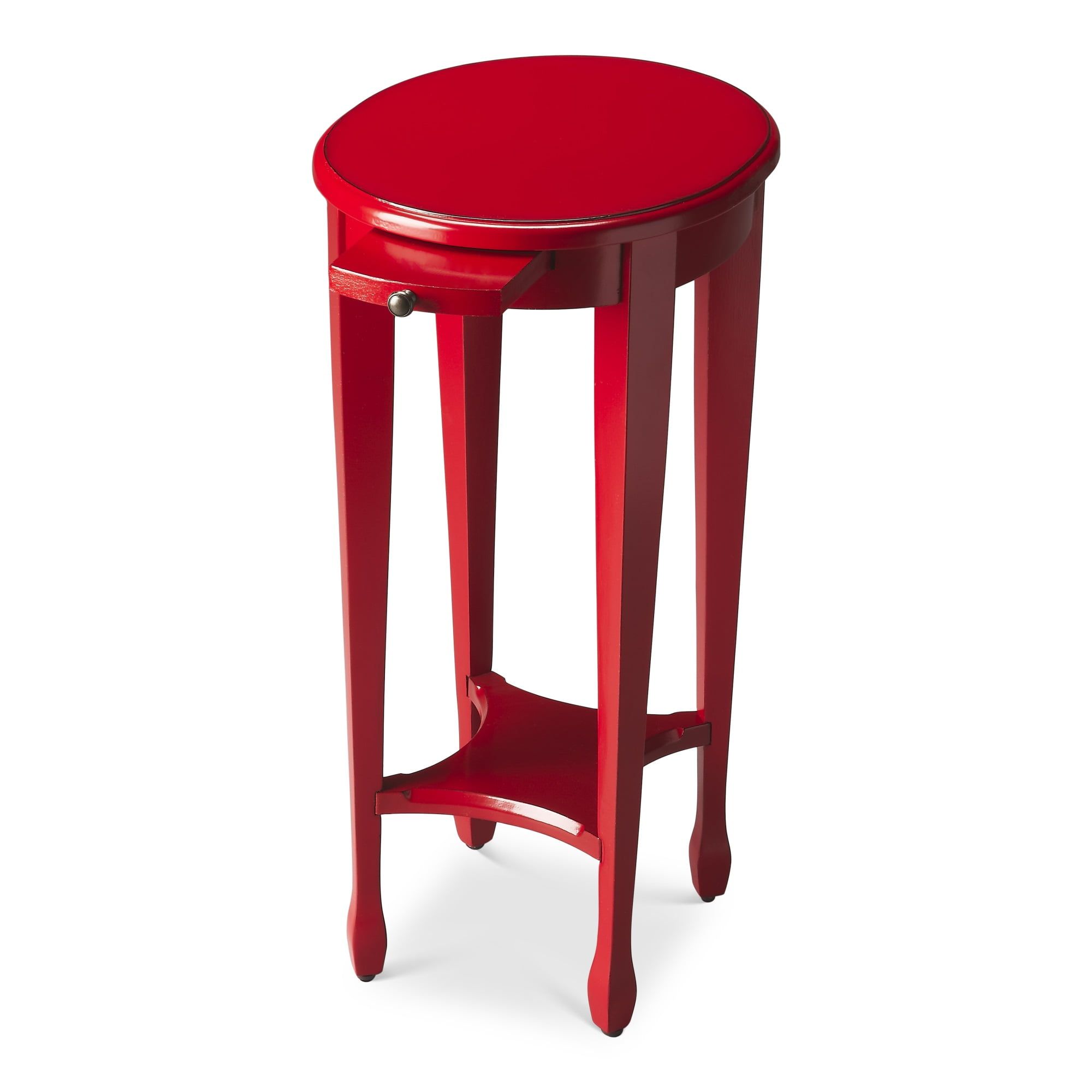 Arielle Red Round Wood Side Table with Pull-Out Tray