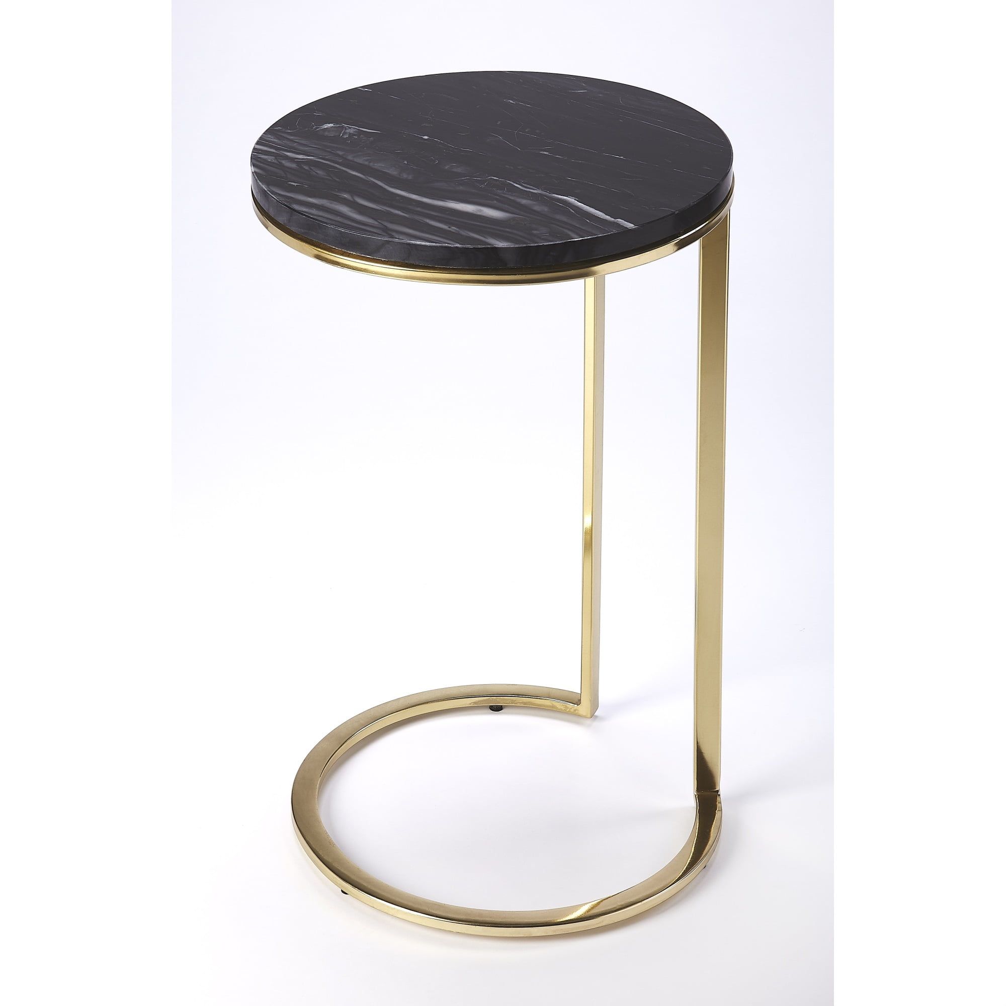 Elegant Round Black Marble & Gold Metal Side Table