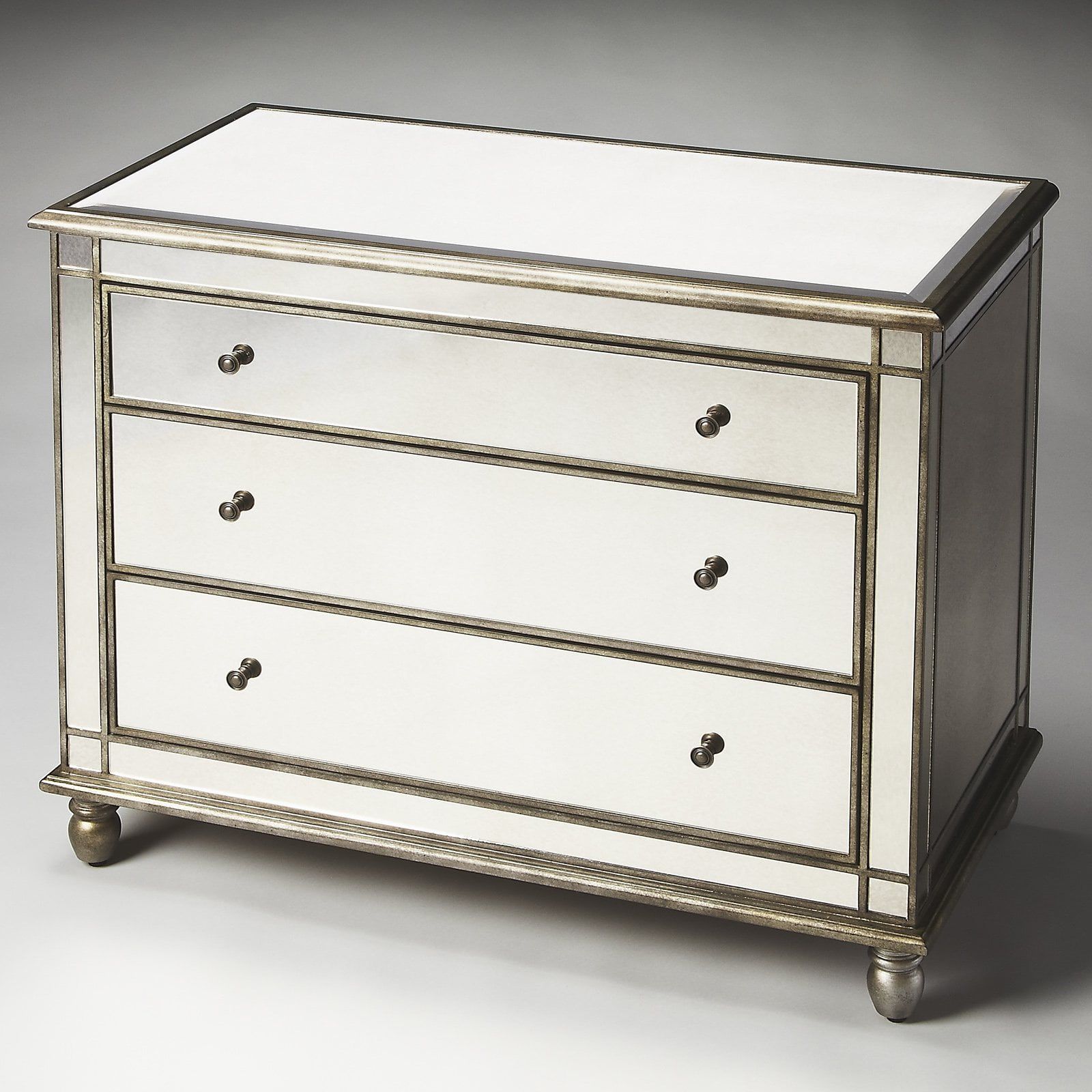 Laflin Mirrored Glam Console Chest with Pewter Trim