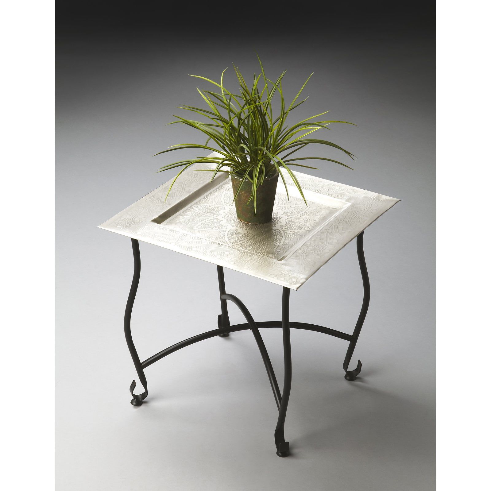 Petite Silver Aluminum Moroccan Tray Side Table