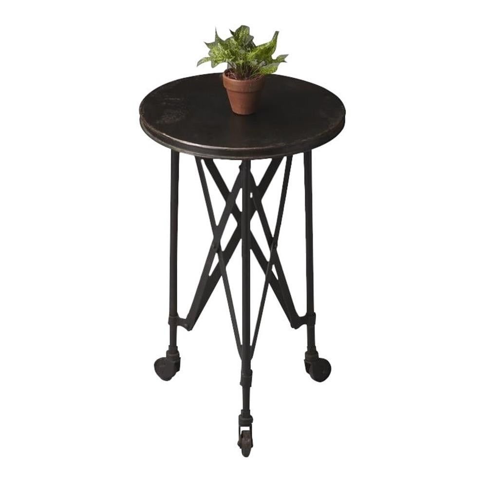 Costigan 15'' Round Black Metal & Wood Industrial Accent Table