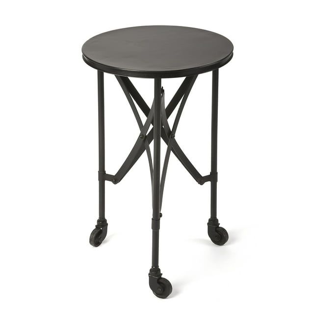Costigan 15'' Round Black Metal & Wood Industrial Accent Table