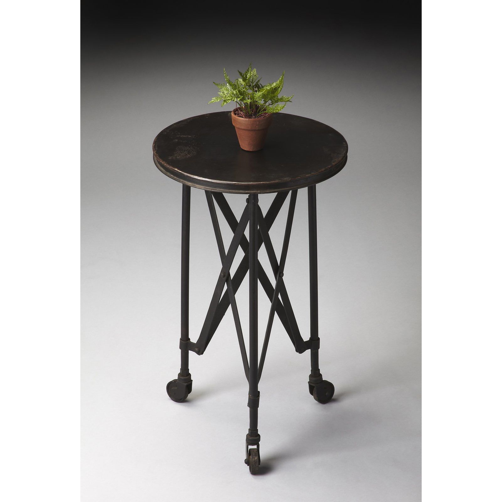 Costigan 15'' Round Black Metal & Wood Industrial Accent Table