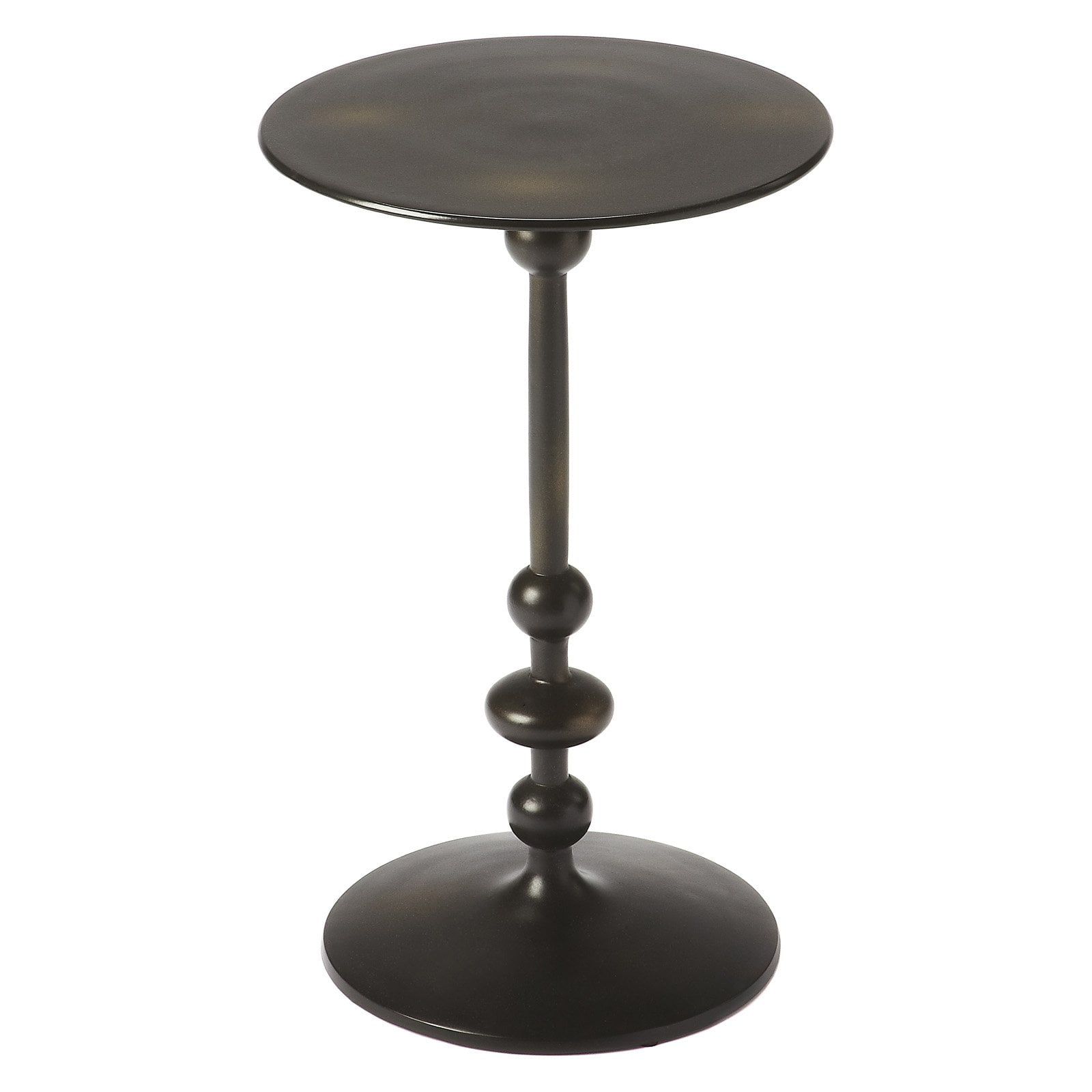 Elegant Round Black Iron and Wood Pedestal End Table