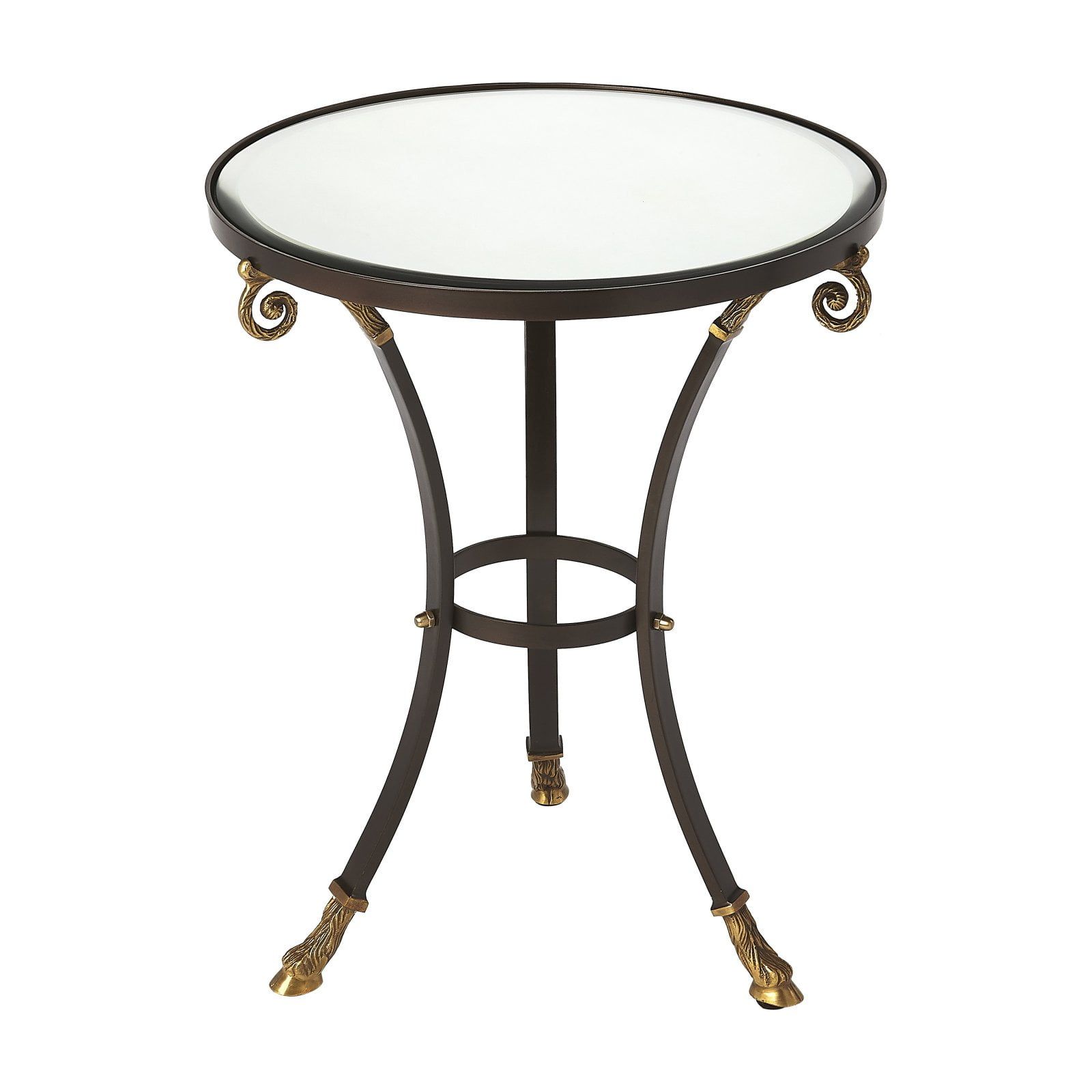 Opulent Old World Bronze & Gold Round Mirrored Accent Table