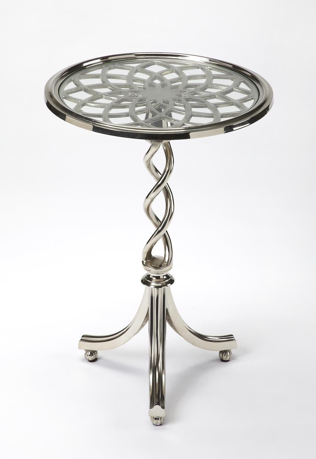 Petite Silver Glass Top Round Accent Table