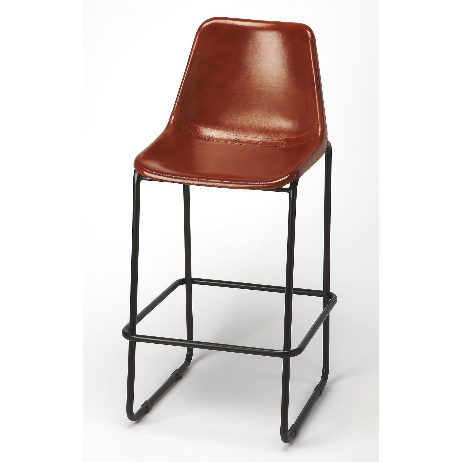 Myles 42" Brown Leather and Metal Bar Stool