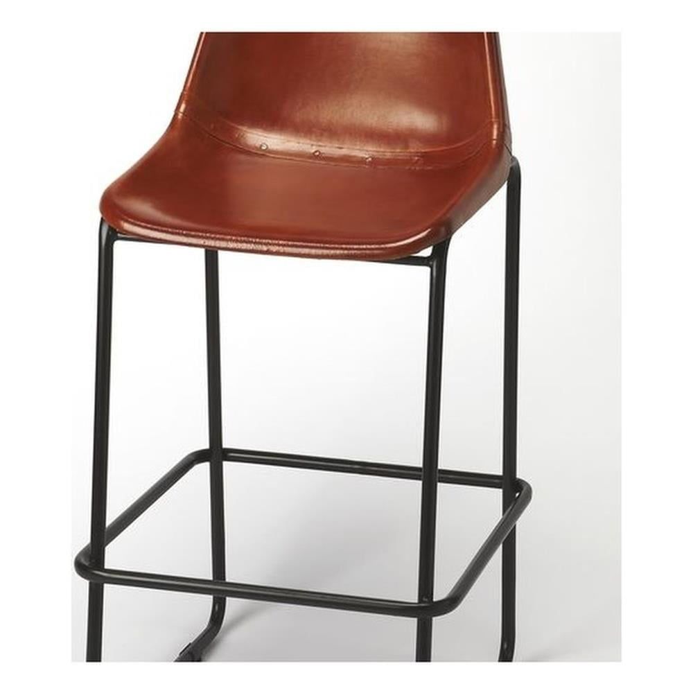 Myles 42" Brown Leather and Metal Bar Stool