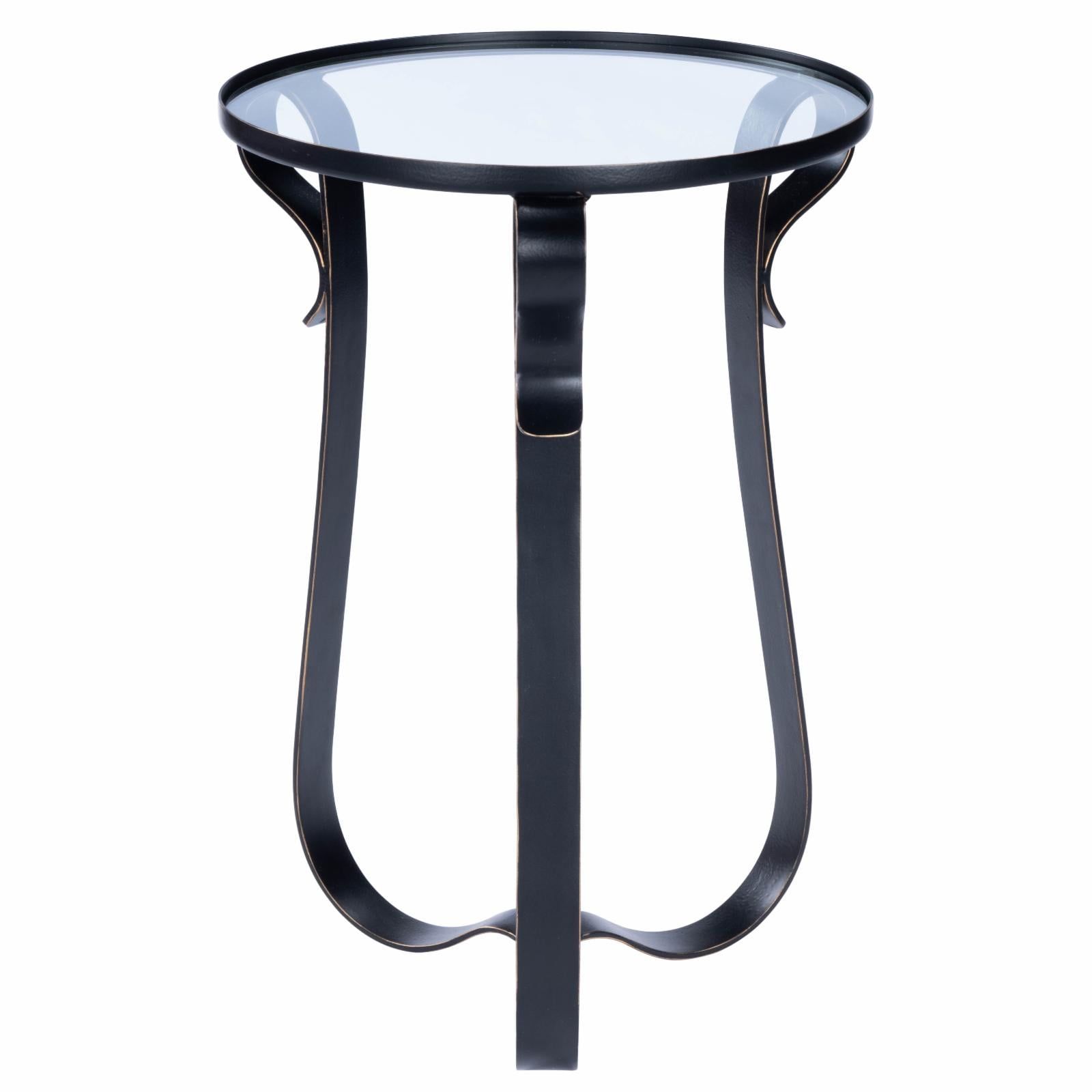 Round Black Metal and Glass End Table