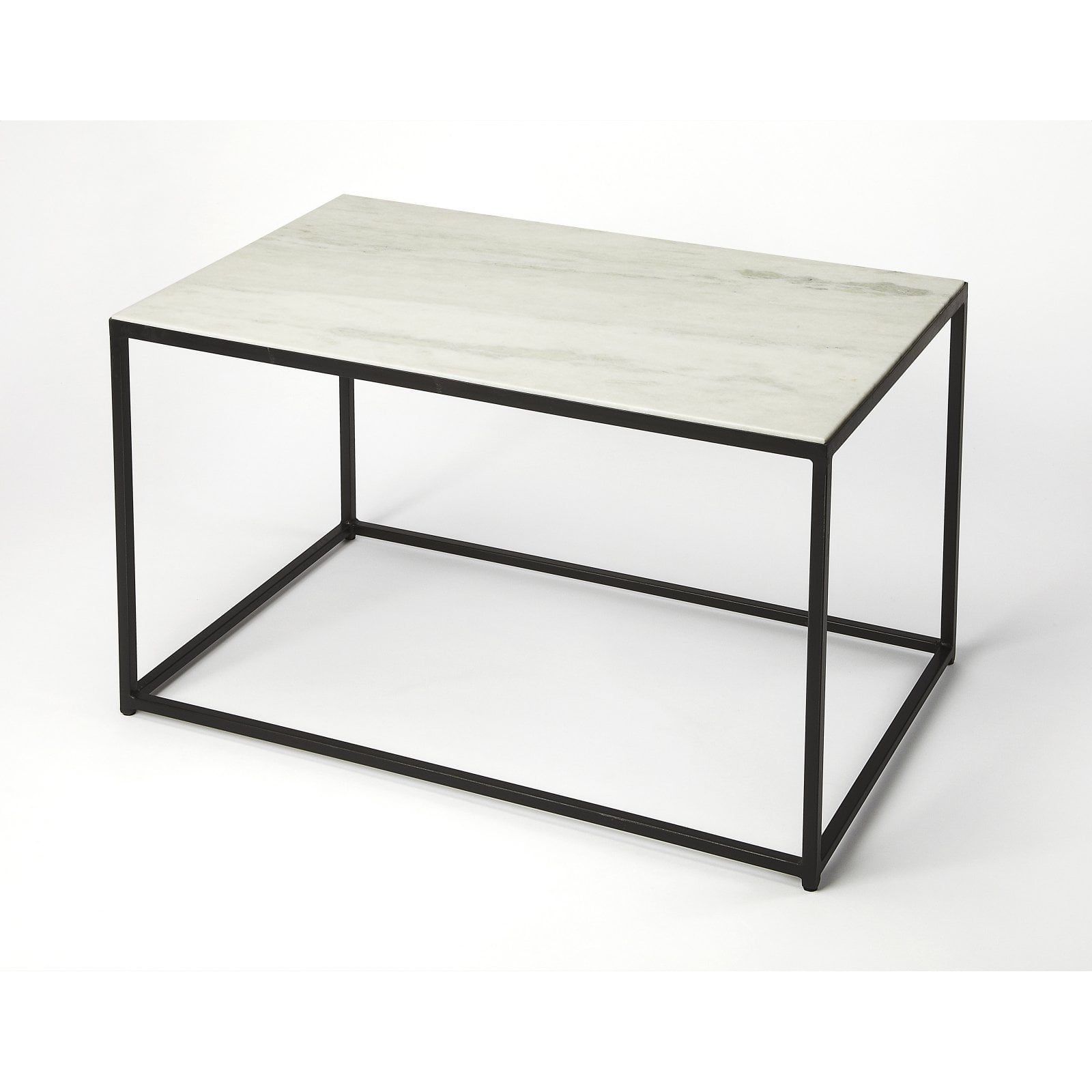 Small White Marble and Iron Rectangular Coffee Table