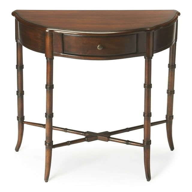 Dark Brown Wood Demilune Console Table with Storage