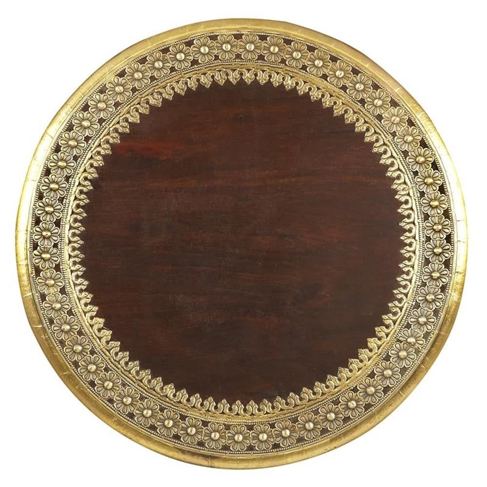 Exotic Mango Wood & Brass Foil 20" Round Side Table