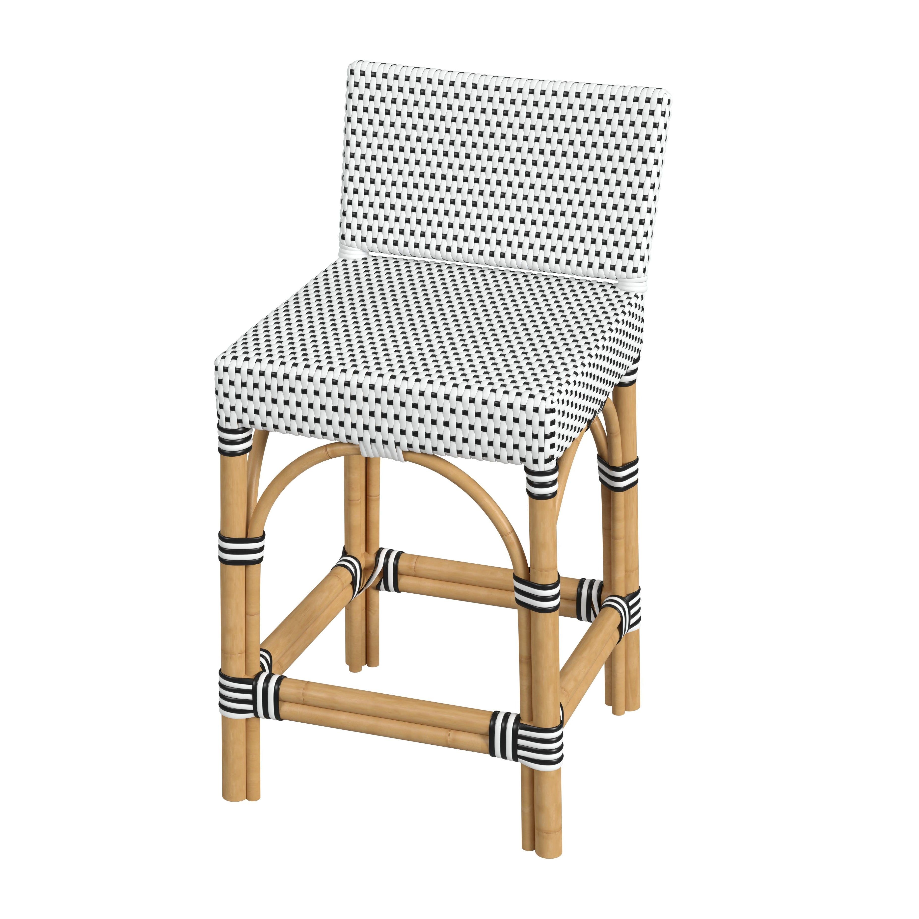 Black and White Rattan Low Back Counter Stool, 32"