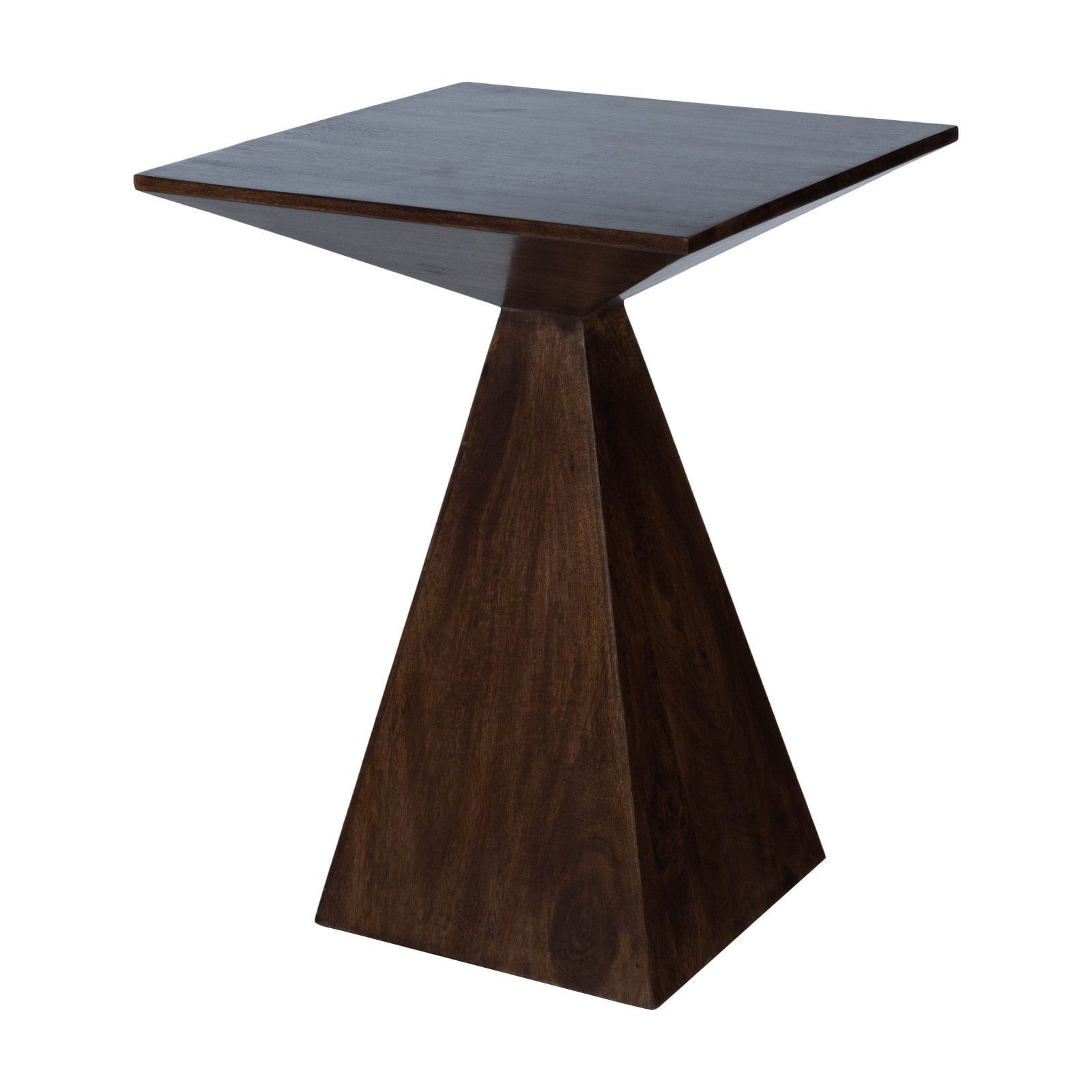 Triangular Mango Wood & Metal End Table with Storage - Coffee