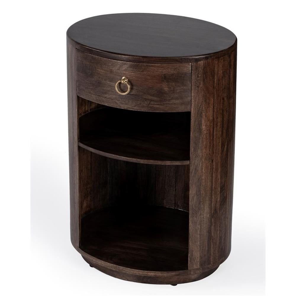 Carnolitta Modern Round Wood & Metal End Table with Storage