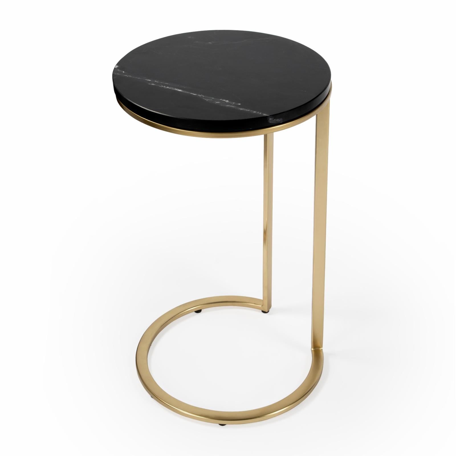 Shounderia Round Black Marble and Gold Metal Side Table