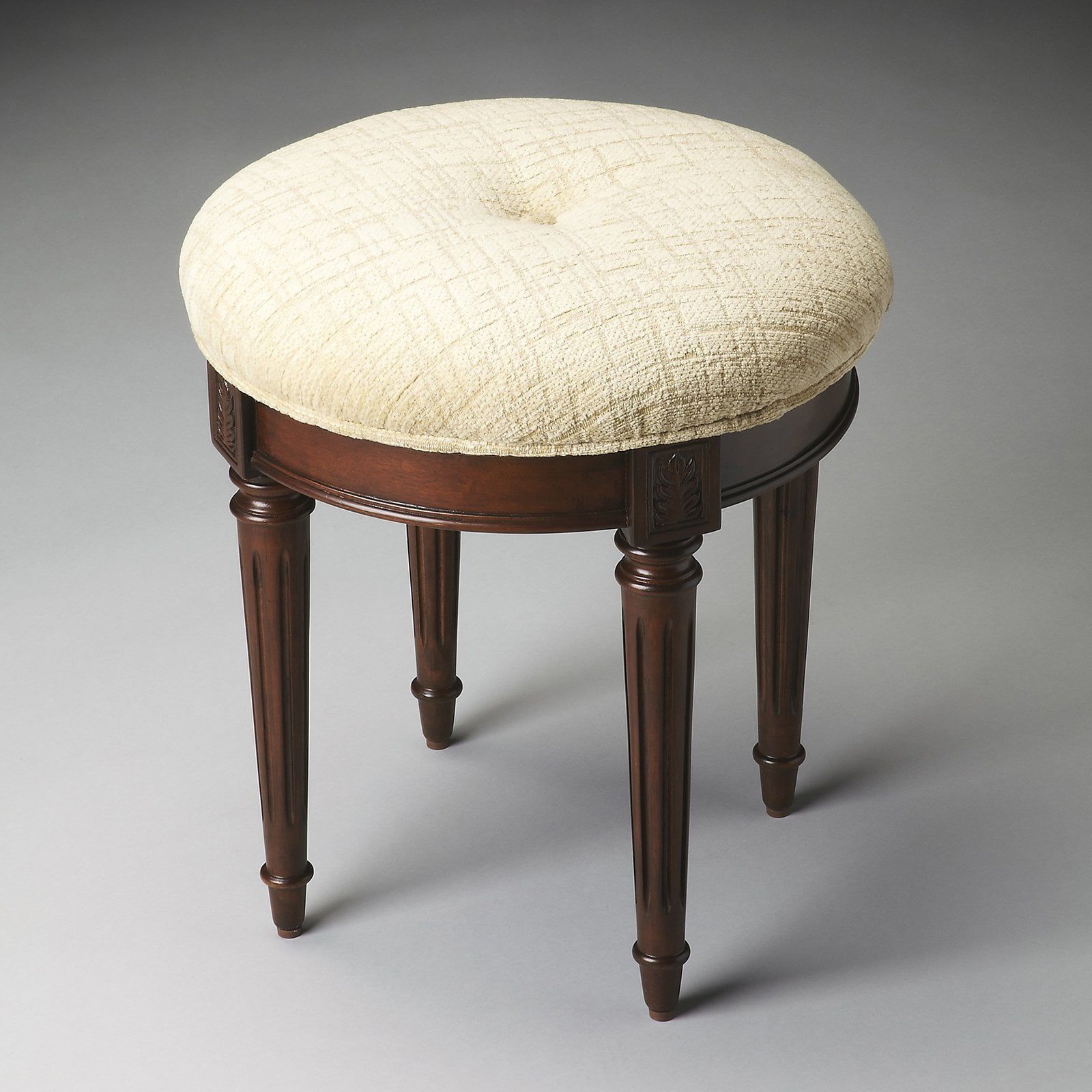 Plantation Cherry Elegance Vanity Stool with Cotton Hobnail Fabric