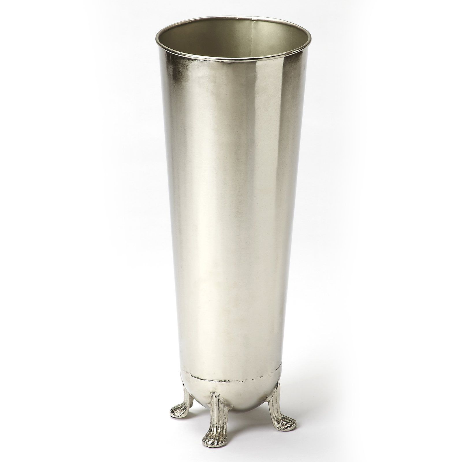 Polished Silver Iron Umbrella Stand with Clawfoot Base