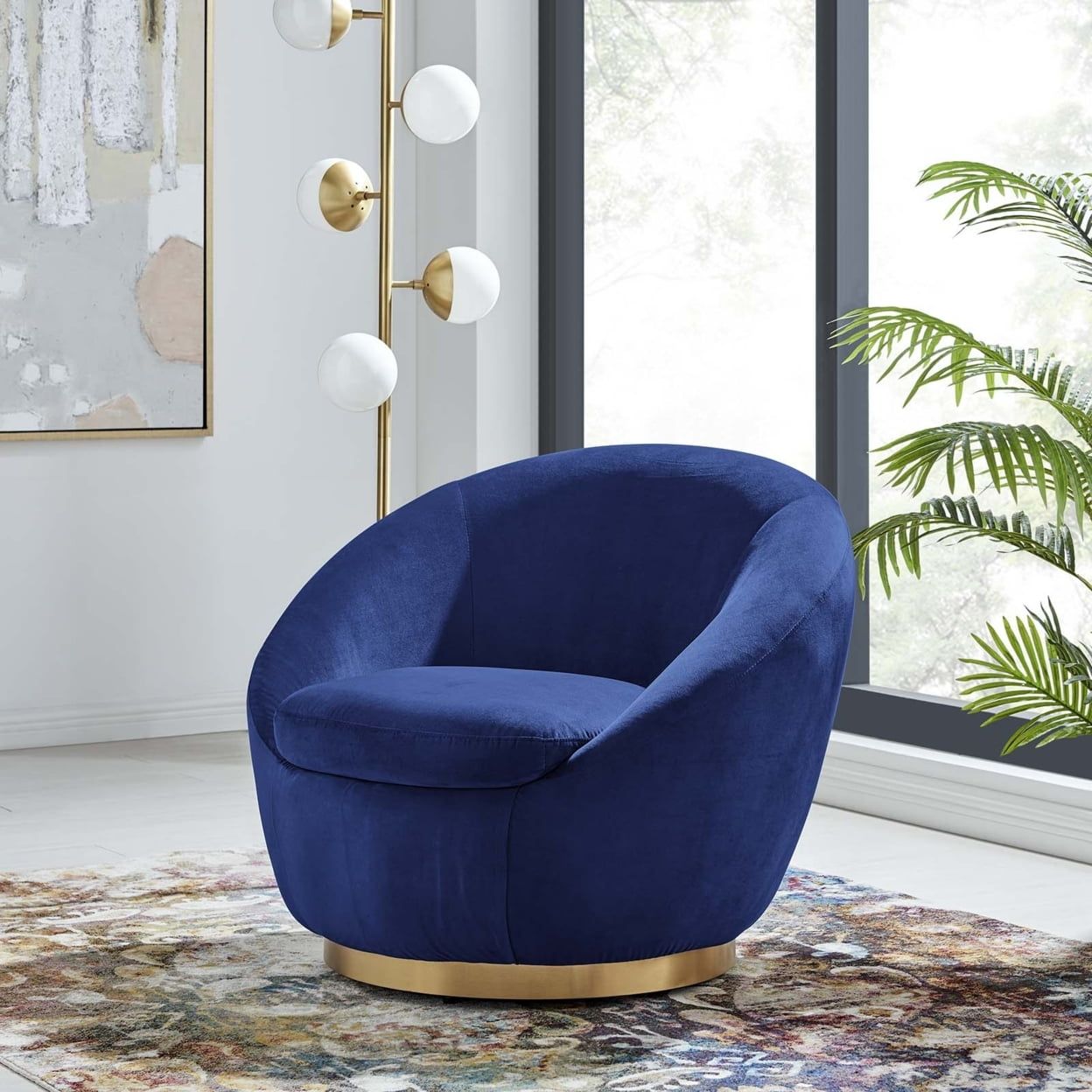 Buttercup Gold Navy Velvet Swivel Accent Chair