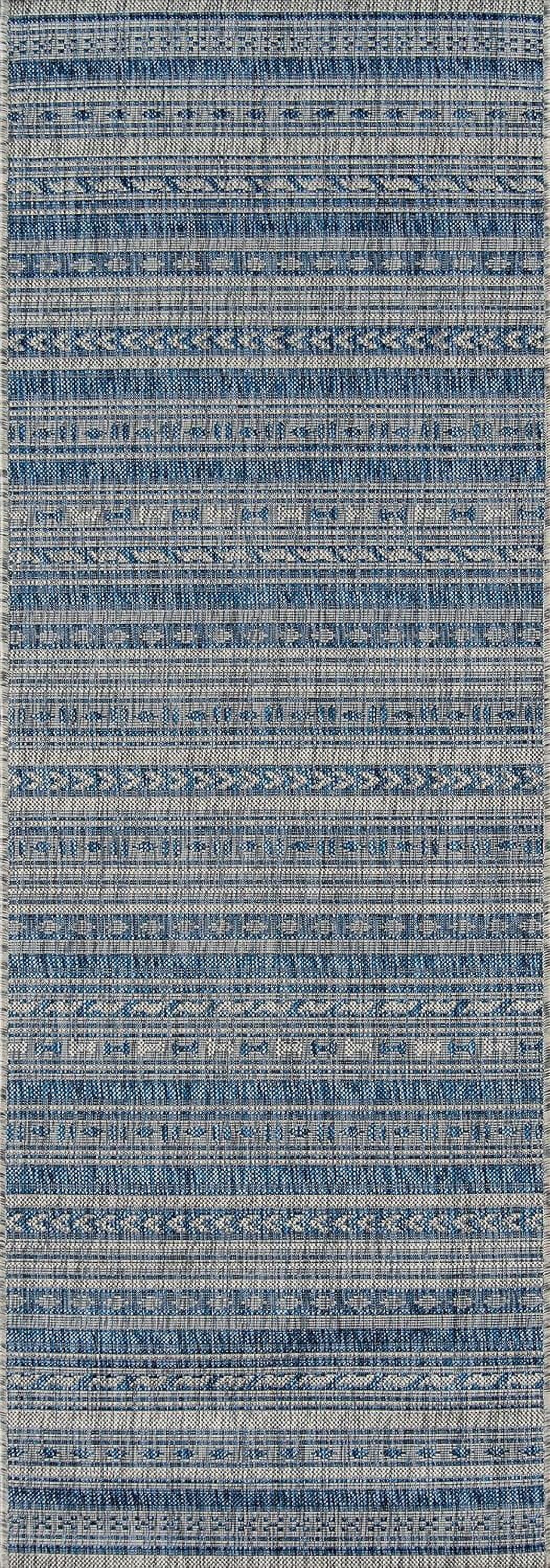 Tuscany Villa Chic Blue Geometric 2' x 6' Runner Rug