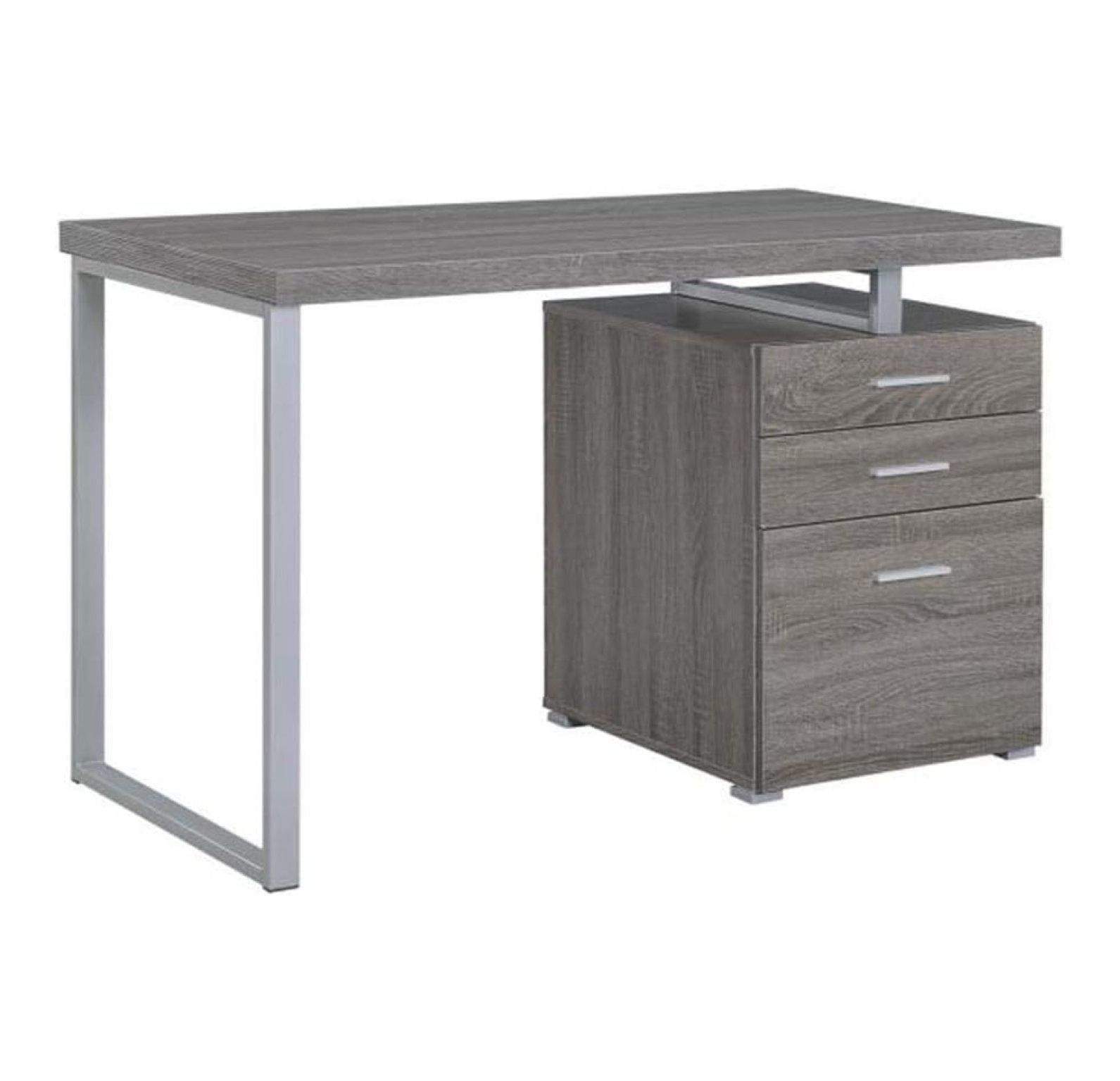 Contemporary Weathered Gray Home Office Desk with Filing Cabinet