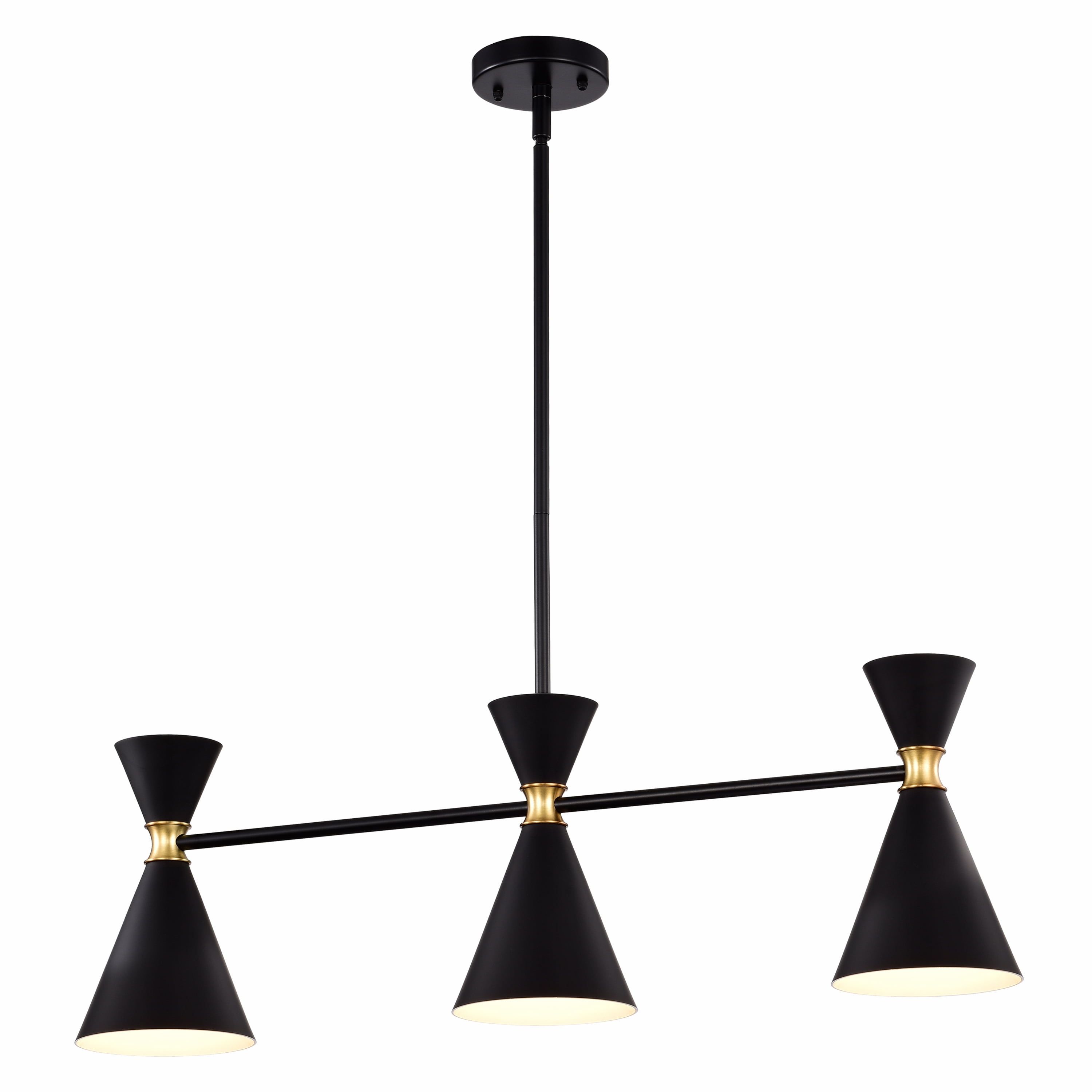 Modern Hourglass 3-Light Island Pendant in Black with Brass Accents