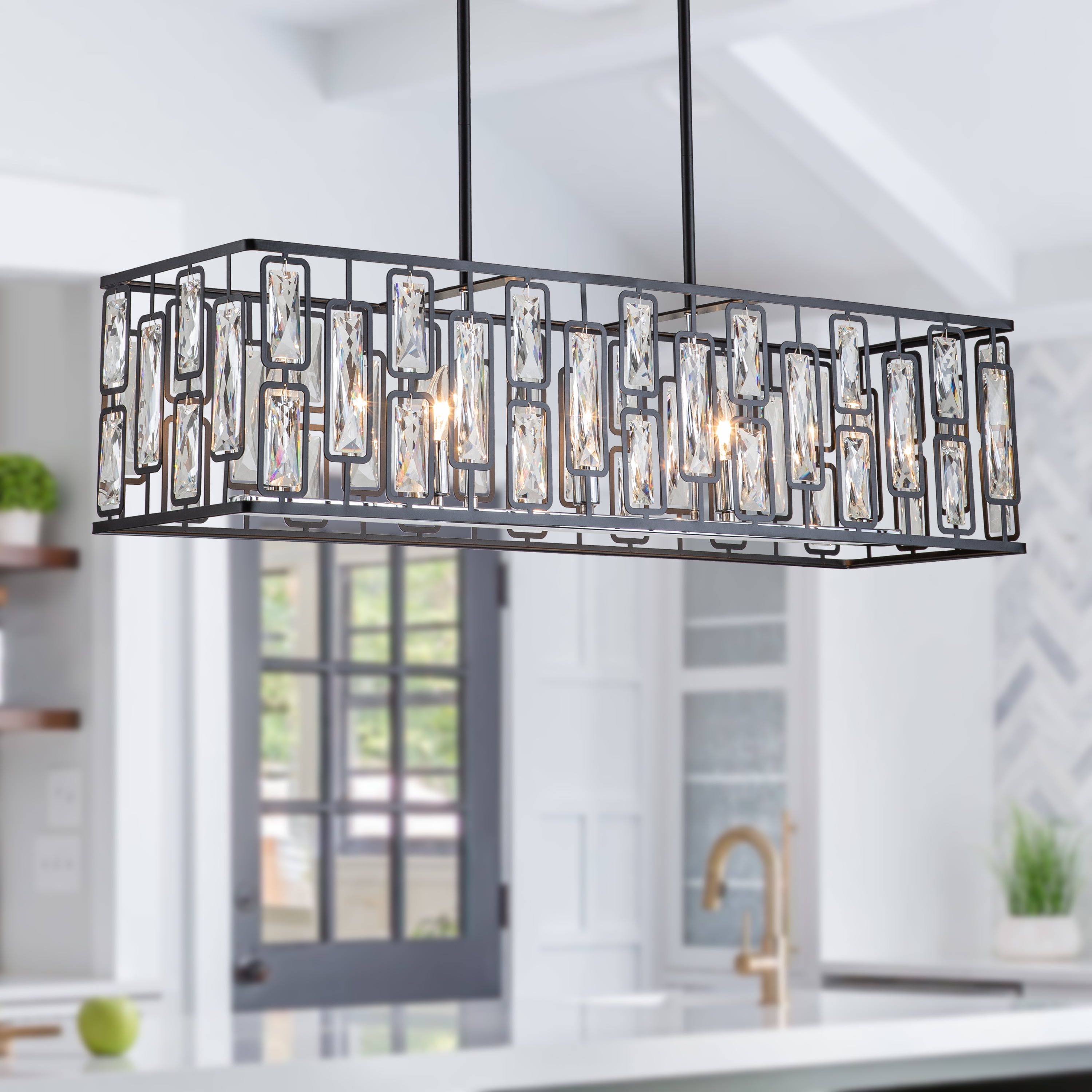 Elegant Black Crystal Drum Chandelier with Geometric Accents