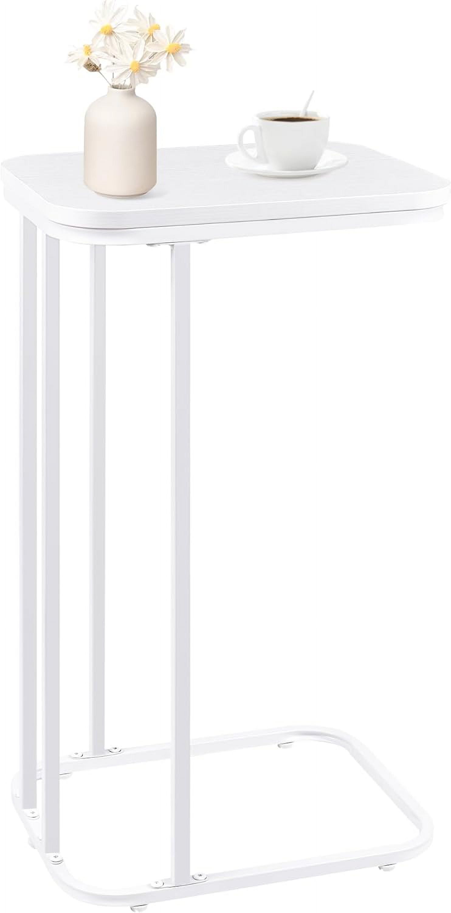 Snow White Metal C-Shaped End Table with Particleboard Top