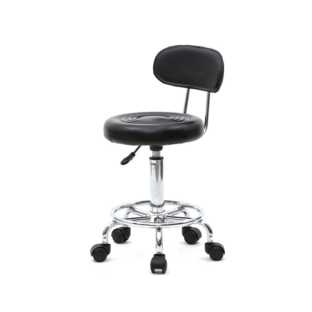 Black Adjustable Ergonomic Salon Stool with Backrest and Wheels