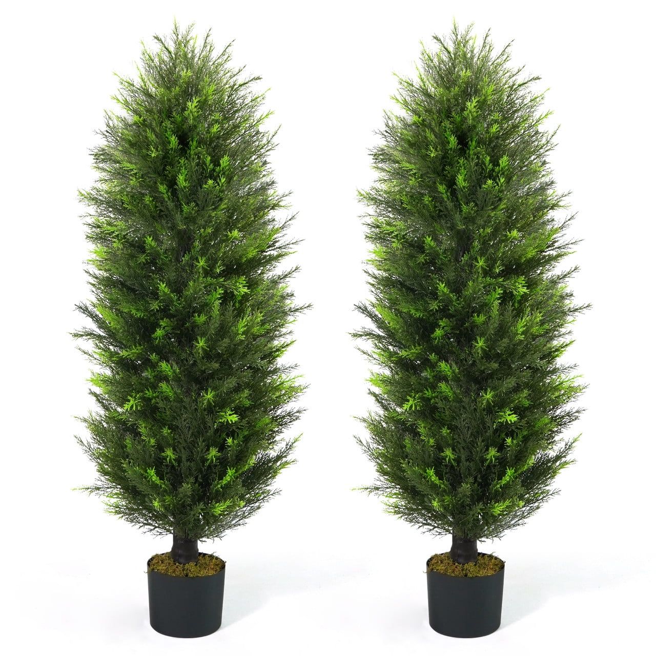 48" Green Artificial Cedar Topiary Trees in Black Plastic Pots