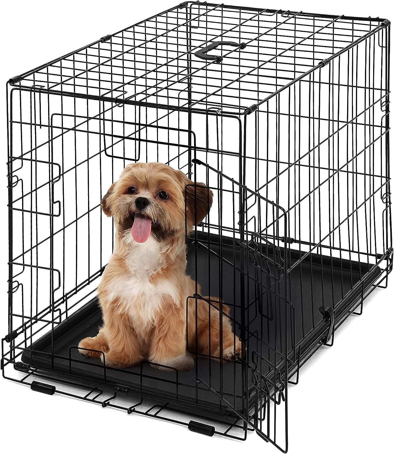 Small Black Foldable Metal Dog Crate with Single Door