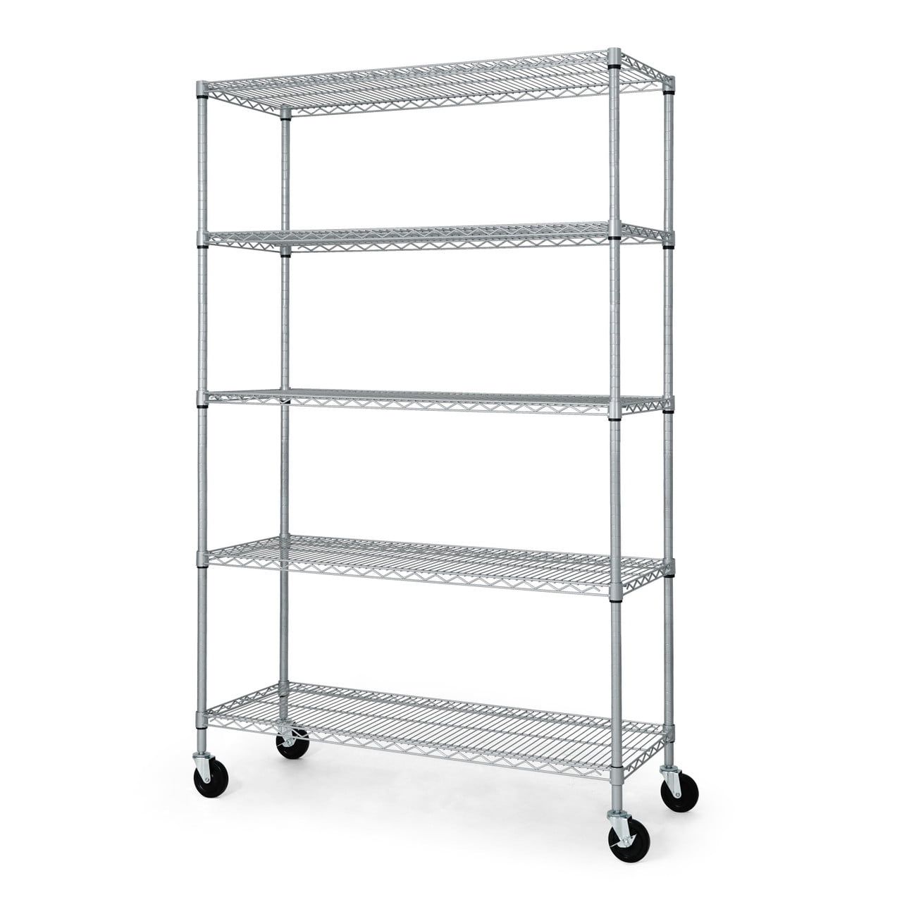 Silver 5-Tier Adjustable Metal Wire Shelving Unit with Wheels