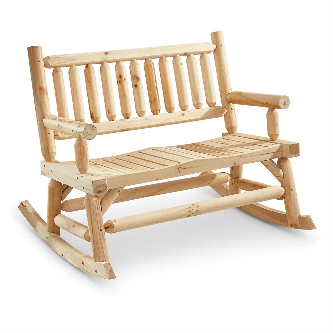 Natural Fir Wood Double Outdoor Rocking Bench with Arm Rest