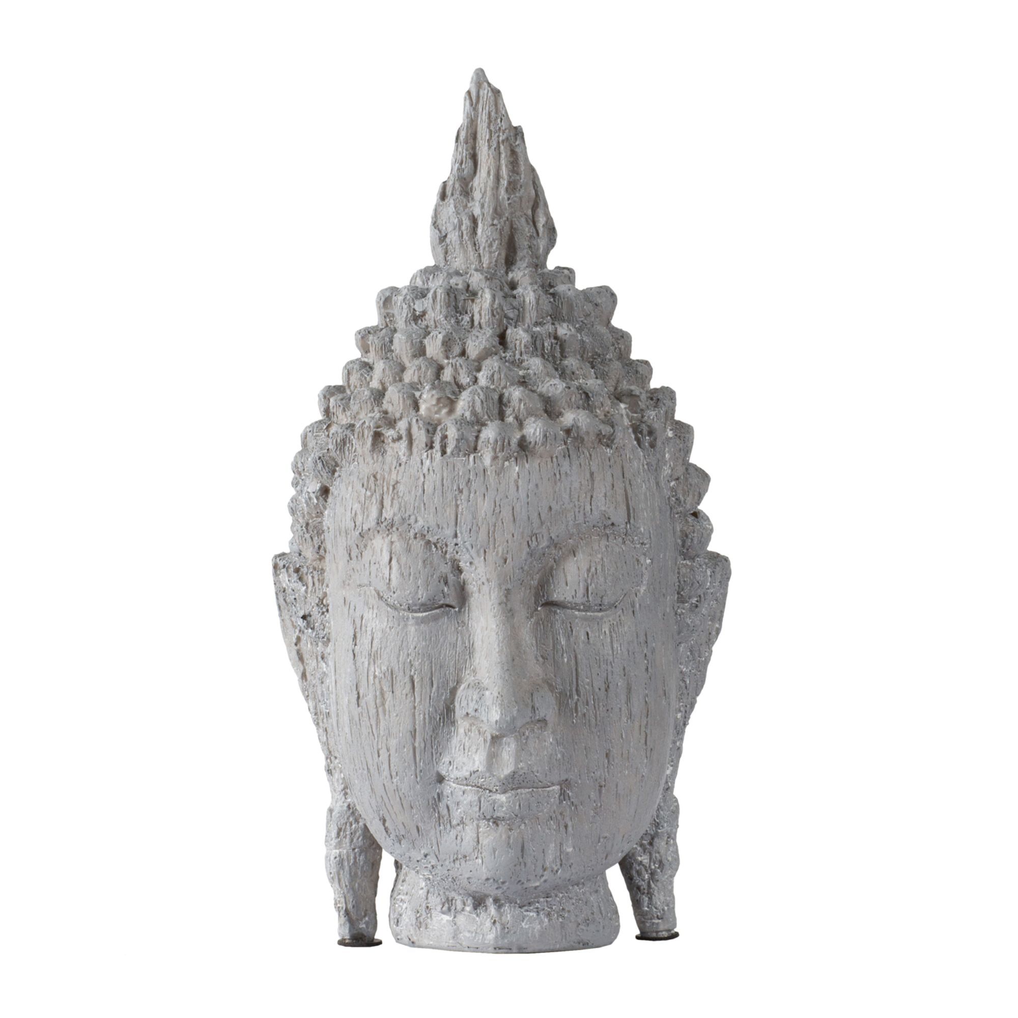 Tranquil Gray Distressed Polyresin Meditating Buddha Head, 11.6"