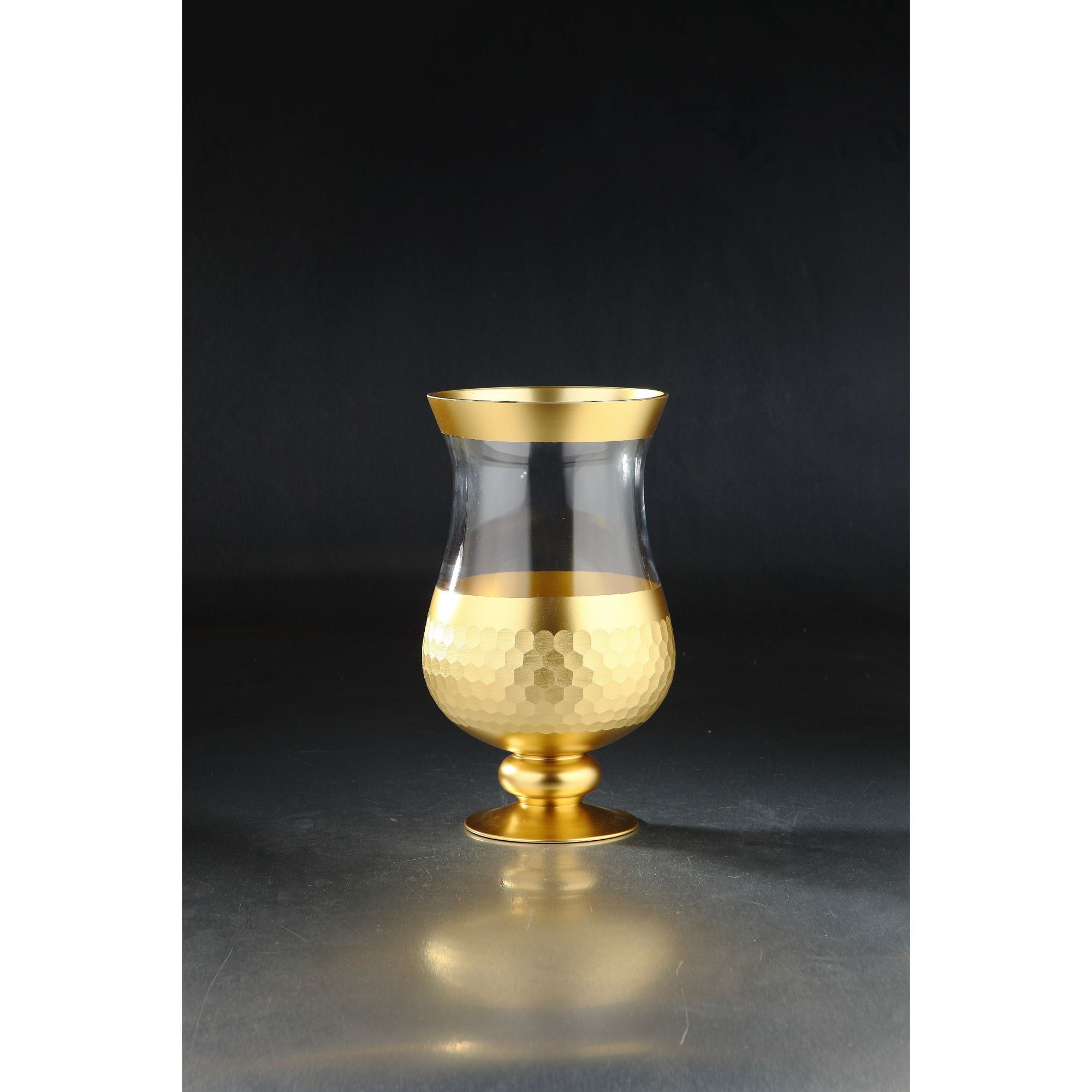 Gold and Clear Glass Hurricane Candle Holder Vase