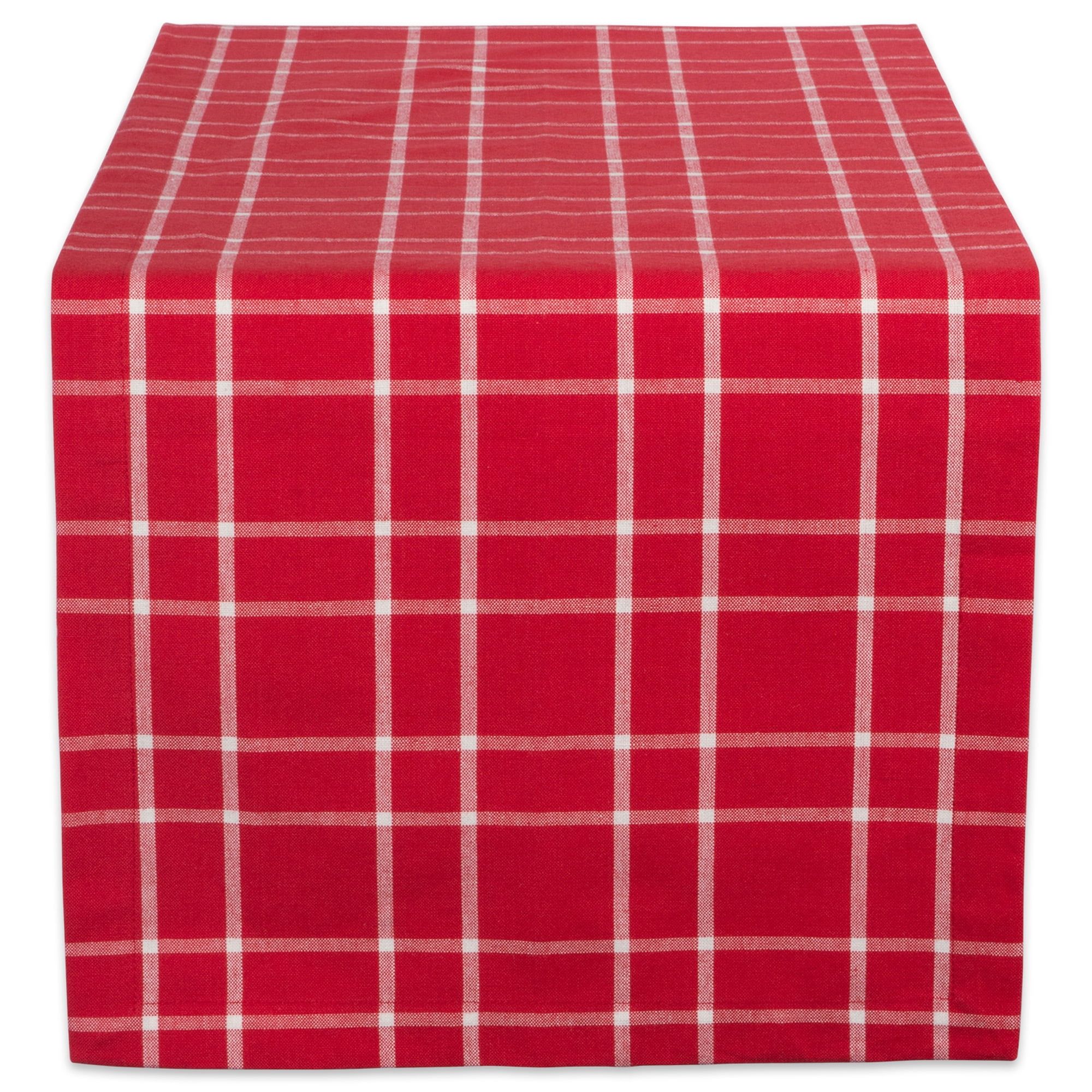 Red and White Plaid Cotton Winter Table Runner, 14" x 72"