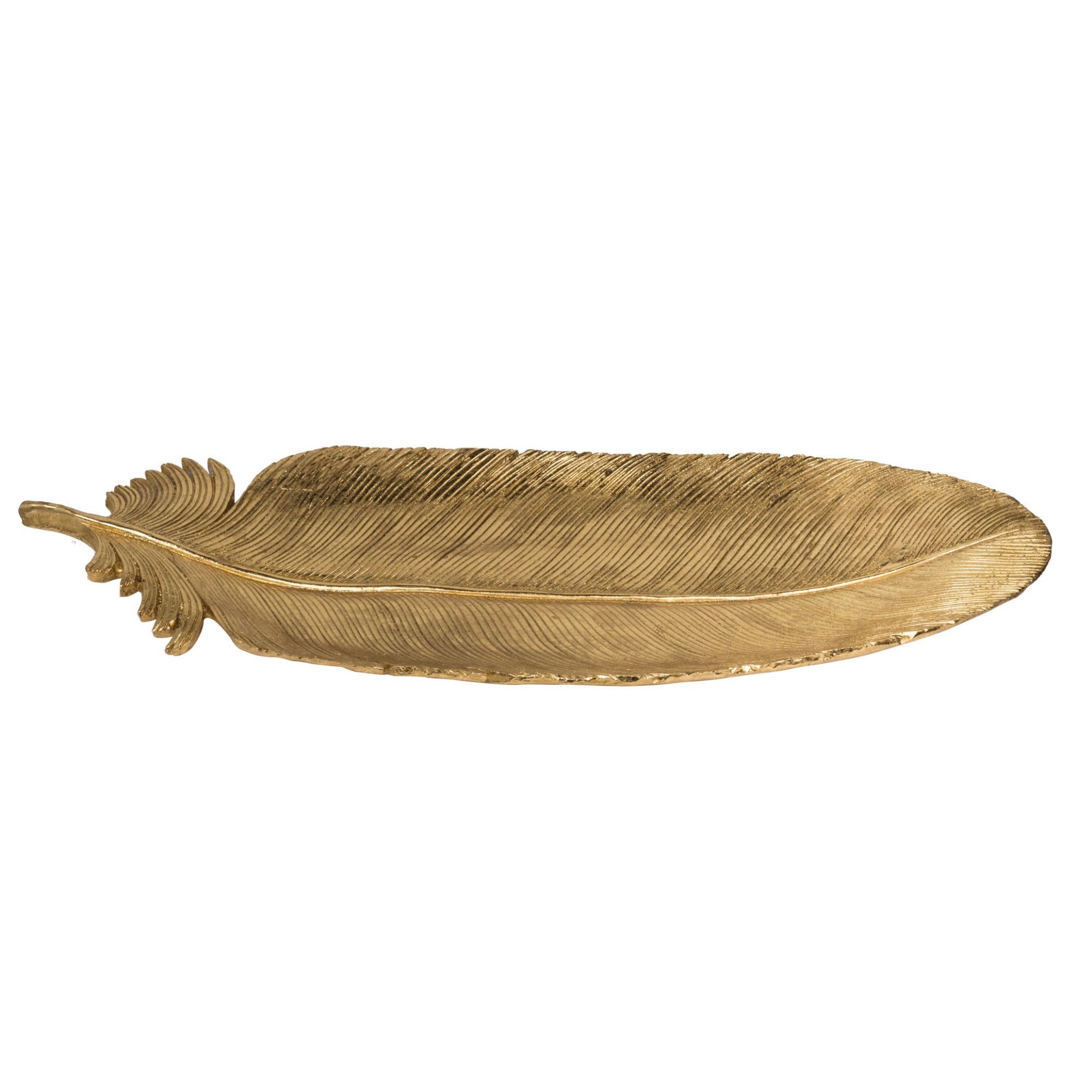 19.5" Gold Resin Feather Leaf Decorative Plate