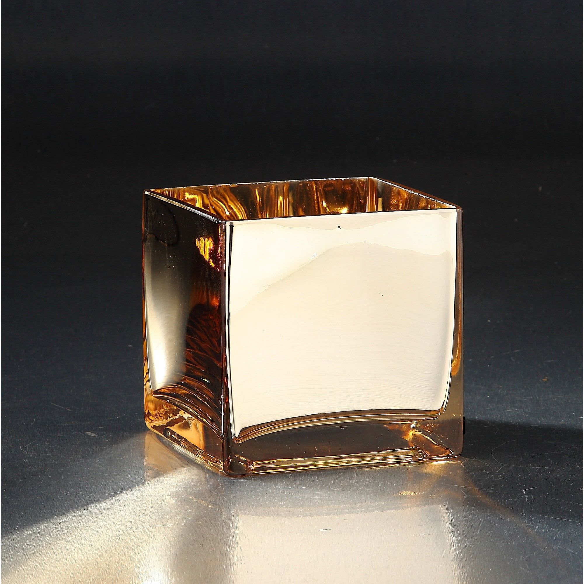 Handblown Gold Accented Square Glass Vase 4.5"