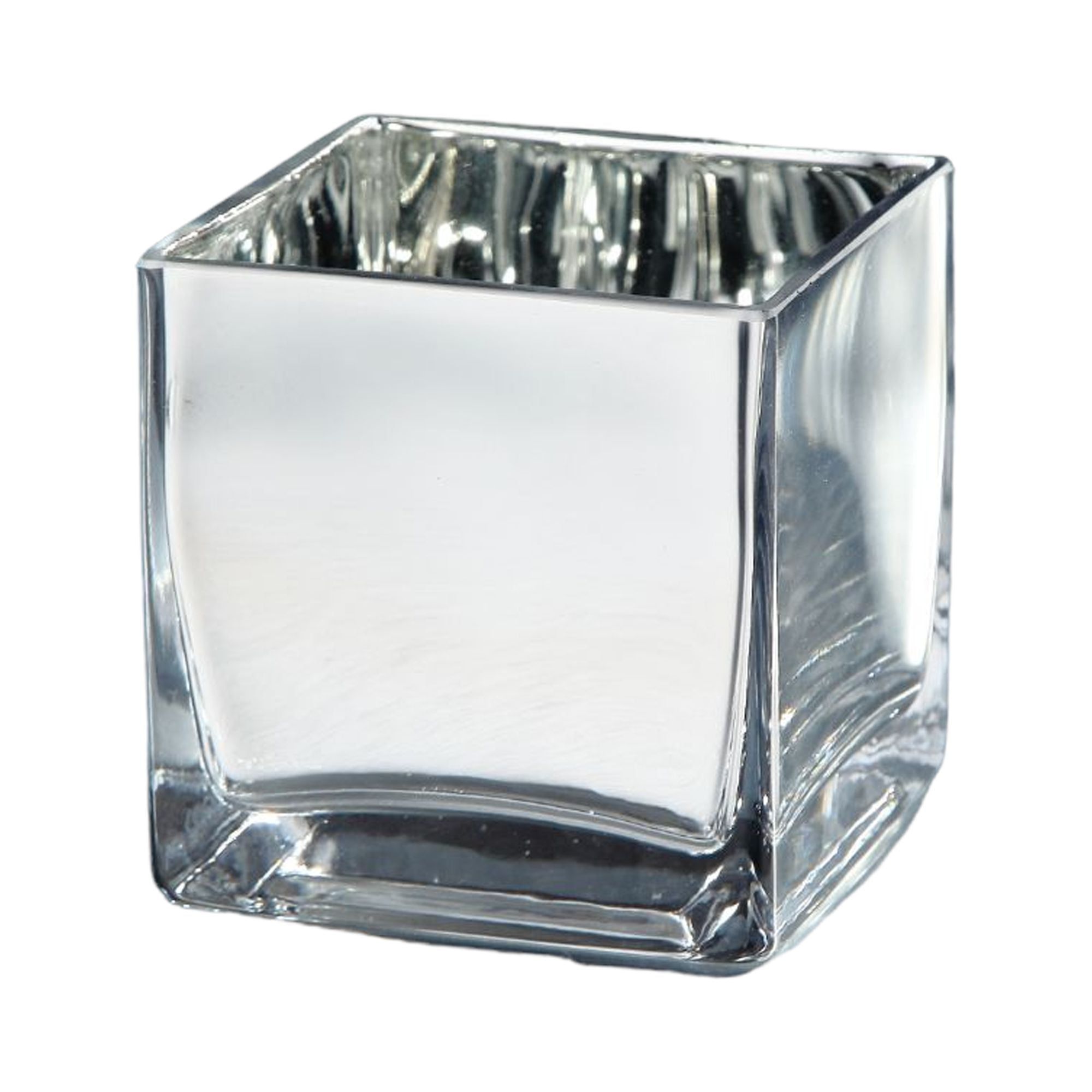 Silver Square Hand Blown Glass Tea Light Candle Holder