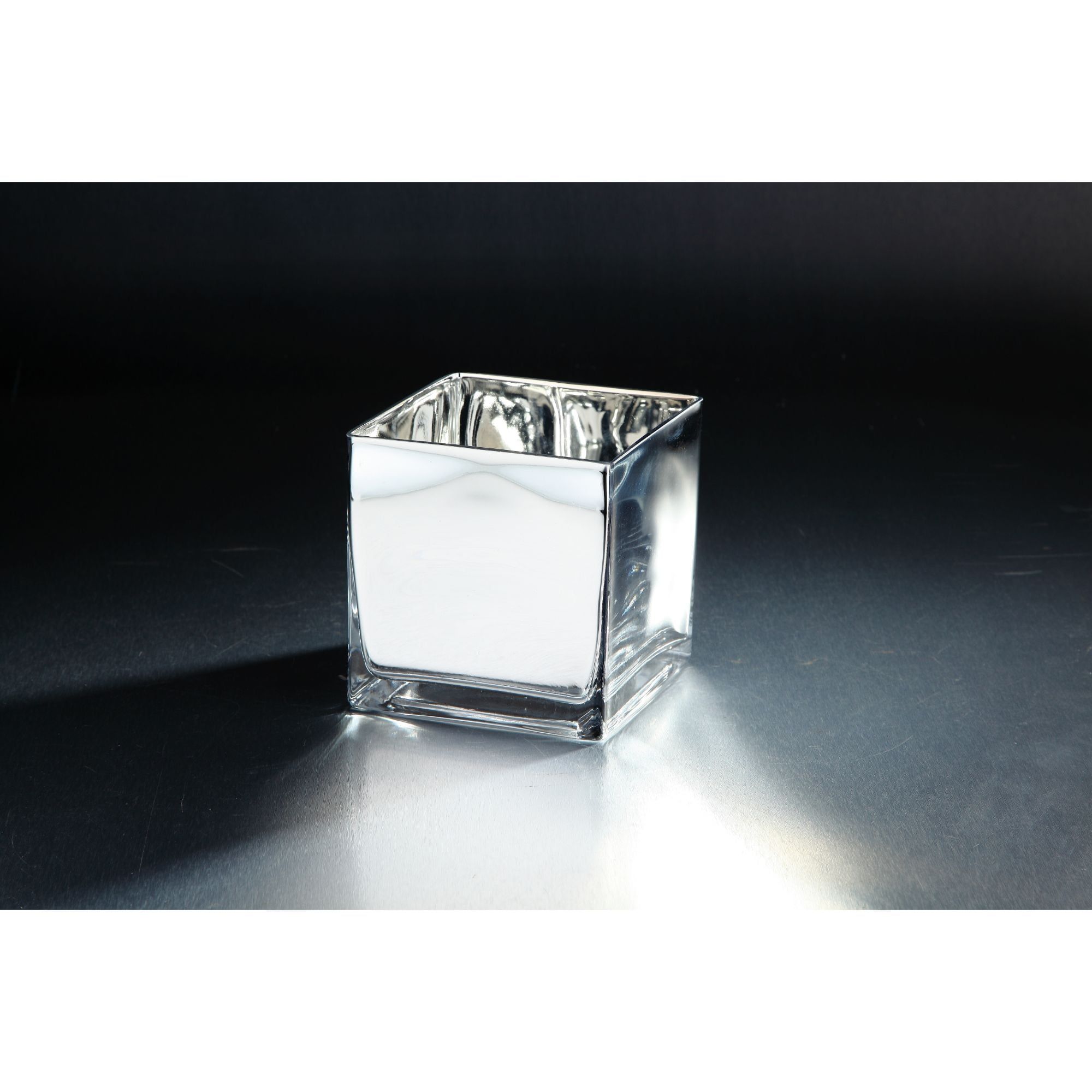 6" Silver Hand-Blown Glass Square Votive Candle Holder