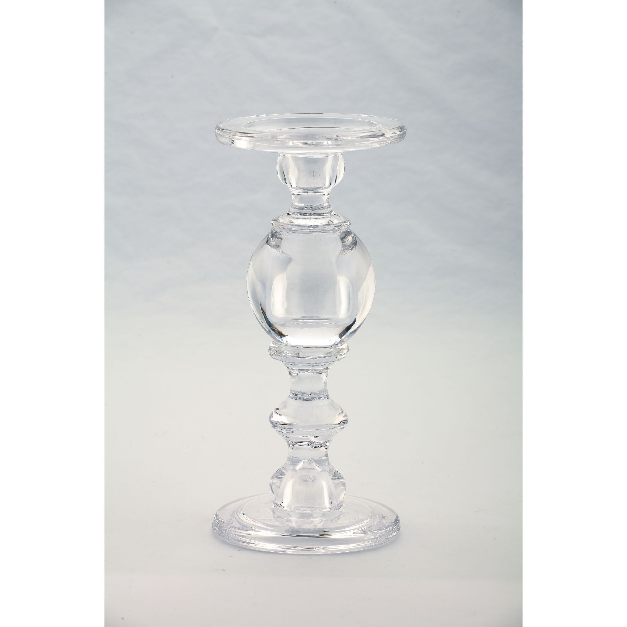 9.5" Clear Handblown Glass Tabletop Candlestick Holder