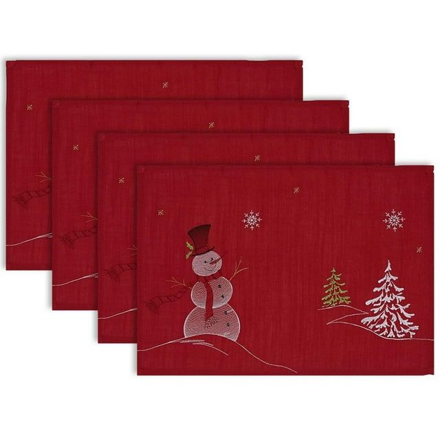 Red Embroidered Snowman Christmas Placemats Set of 4