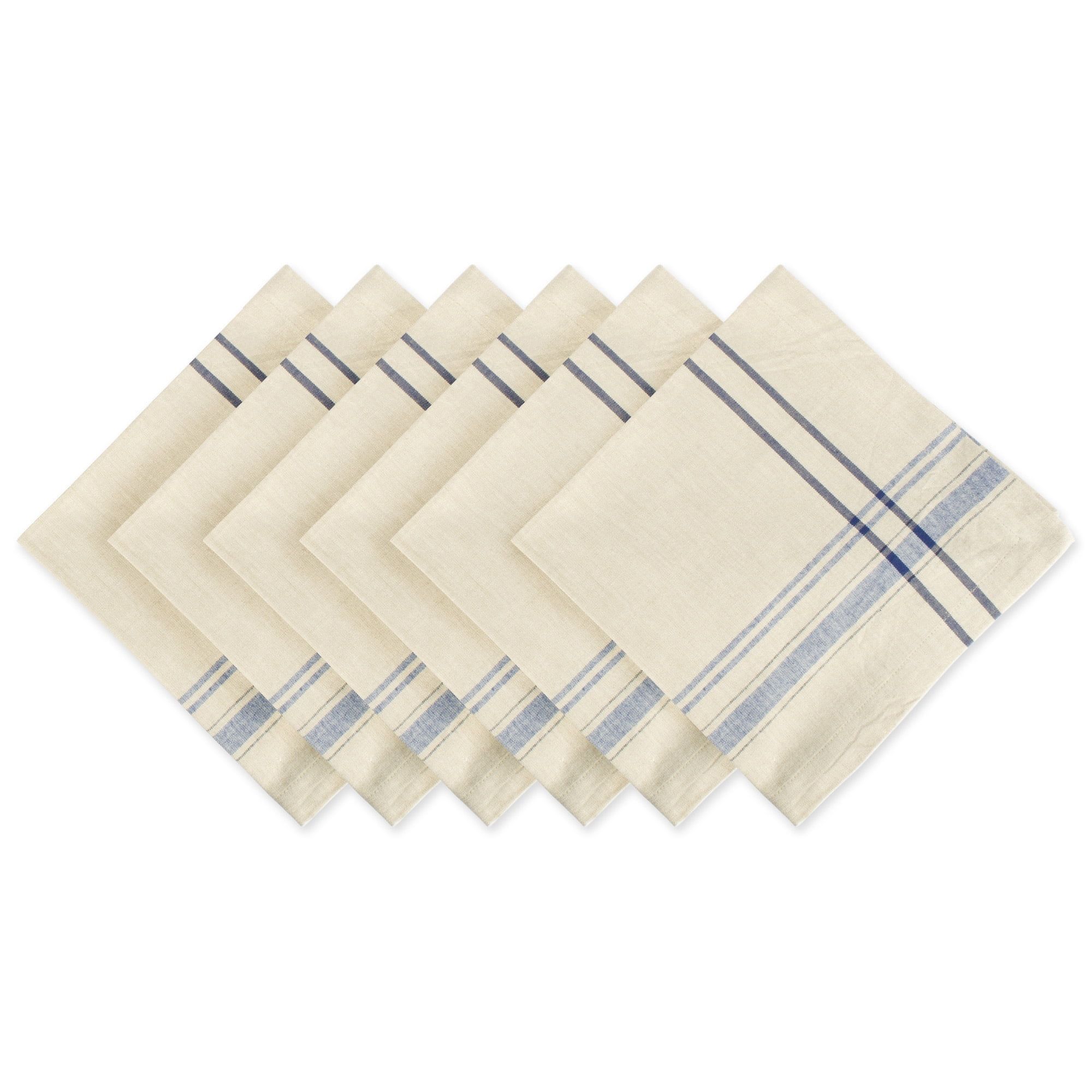 Nautical Blue and Beige Cotton French Stripe Napkin Set, 20x20, 6 Piece