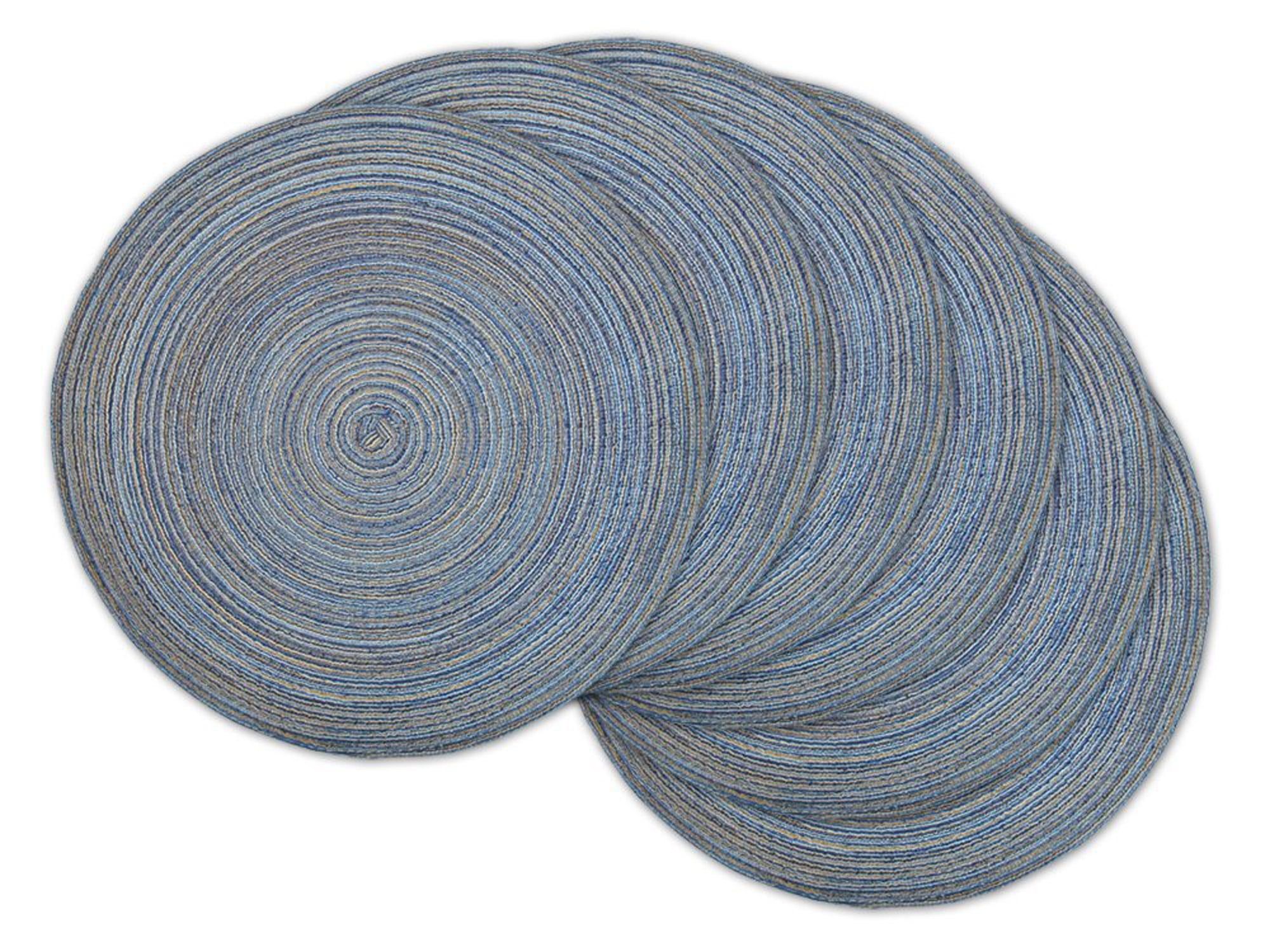 Variegated Blue Round Woven Polypropylene Placemats, 15" Set of 6