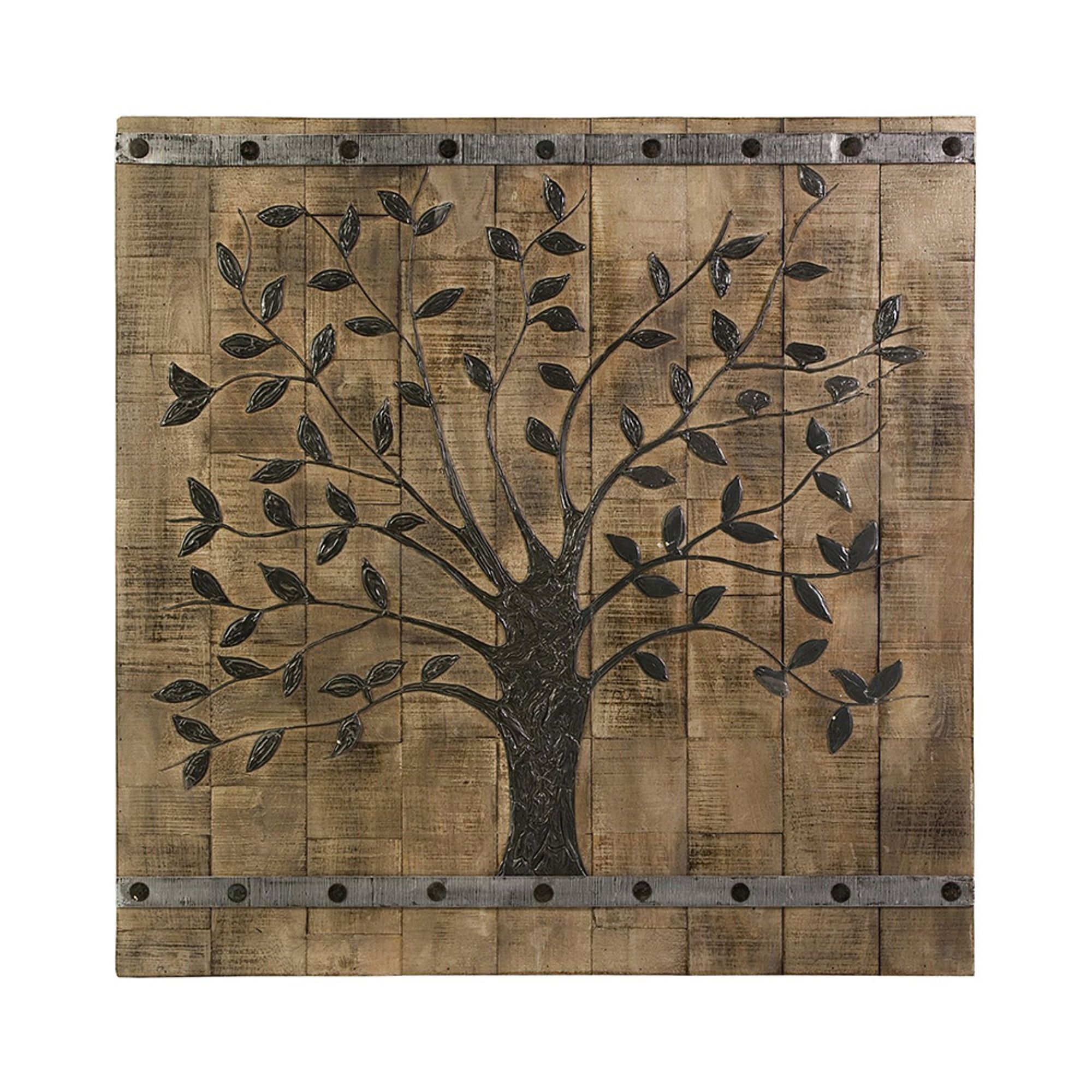 Brown and Black Mango Wood Tree of Life Wall Panel